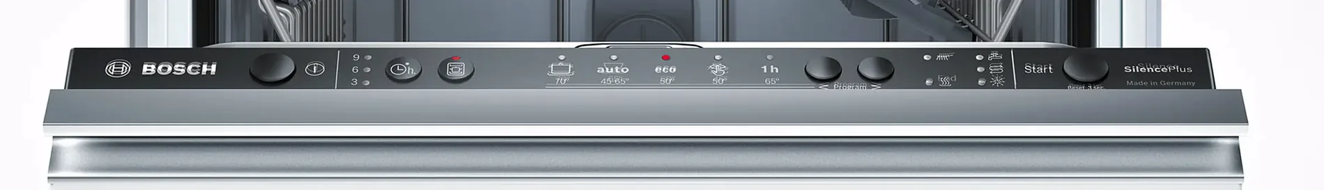 Панель управления Bosch SPV25CX01E со всеми программами, кнопками и индикаторами